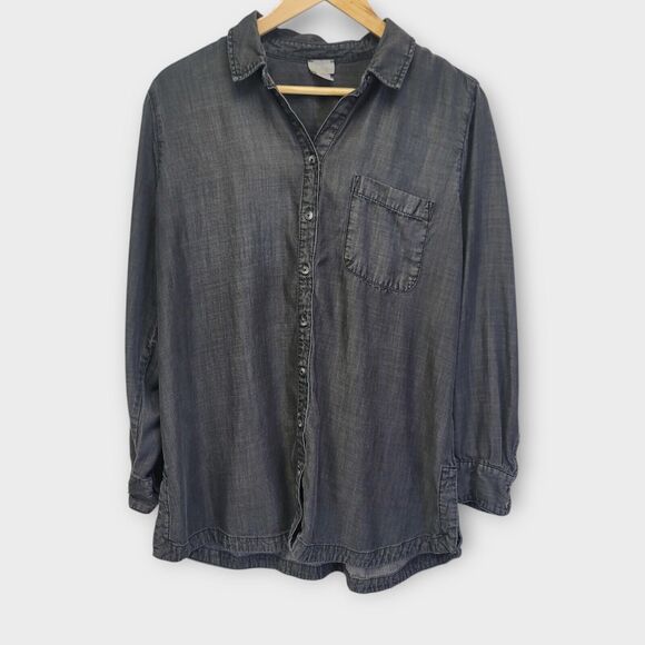 Chico's Tops - Chicos Button Up Shirt Womens Size 2 (12/14) Gray Lyocell‎ Soft Casual